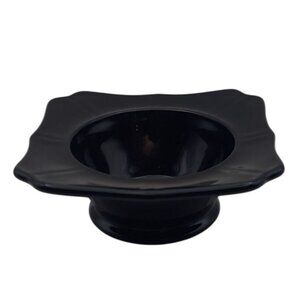 Vintage Black Amethyst Square Glass Bowl With Scalloped Edge Mid-Century Modern